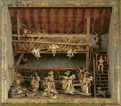 Crèche avec des figurines en pain - French School